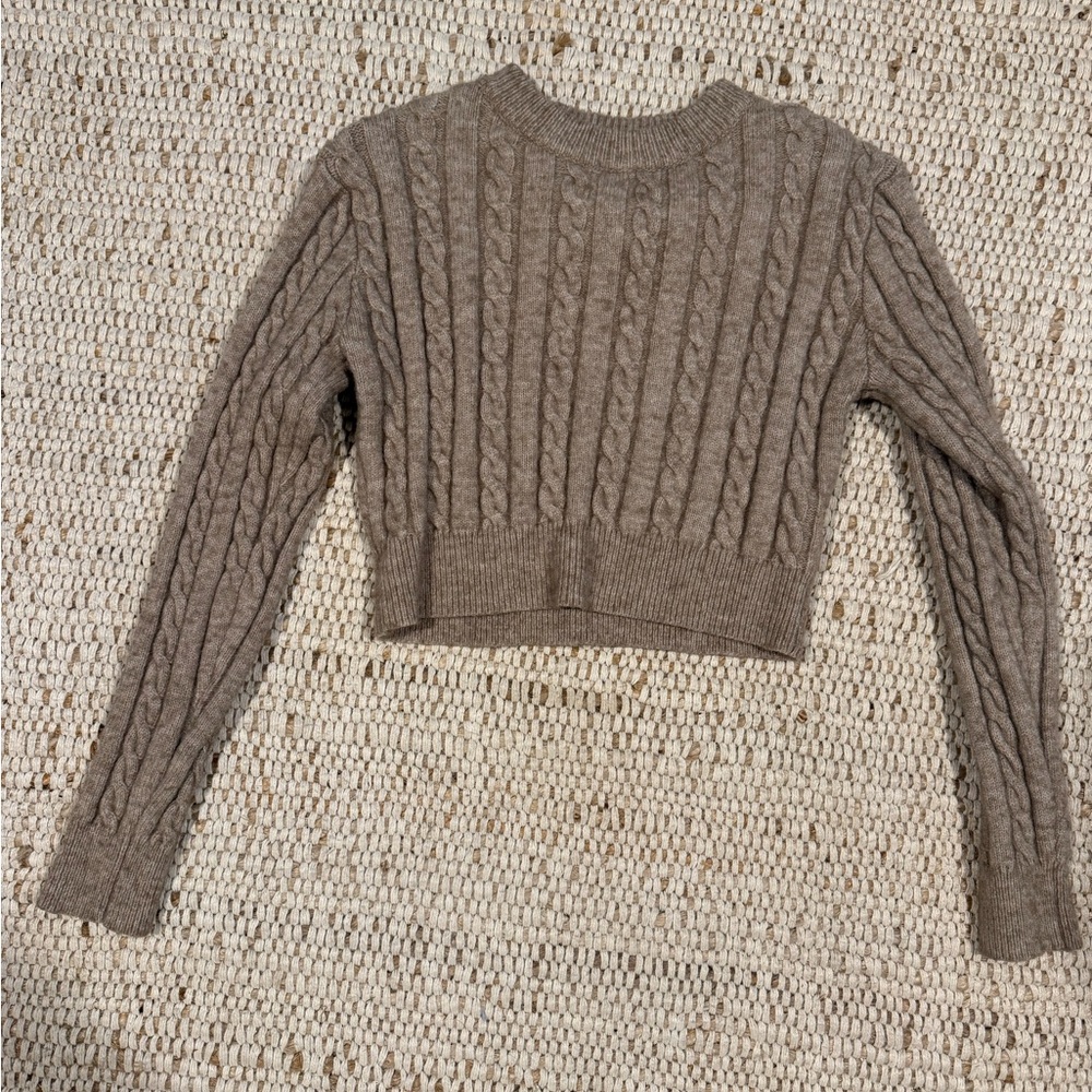 SHEIN Taupe Cable Knit Cropped Sweater
